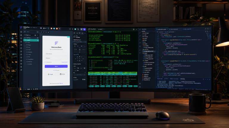 Replit vs Lovable vs Cursor: A developer comparing three AI coding tools on monitor