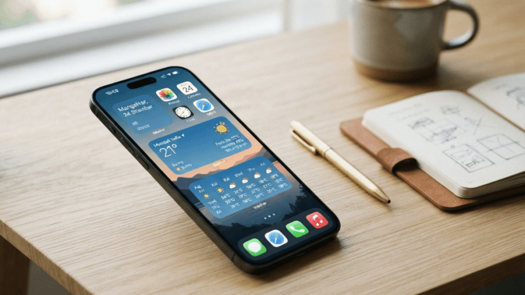 Comparing home screen widgets to find the best weather app for iPhone.