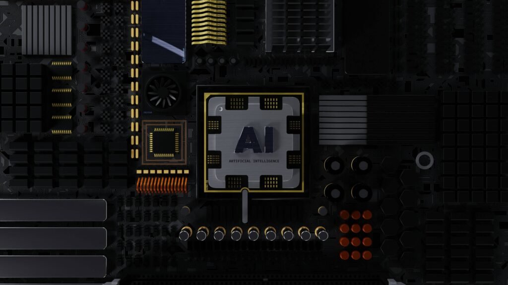 An AI artificial intelligence processor microchip representing the task network architecture in our AgentOn review