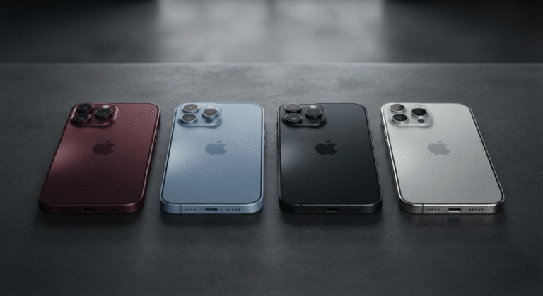 All four leaked iPhone 18 Pro Max colors lined up side by side