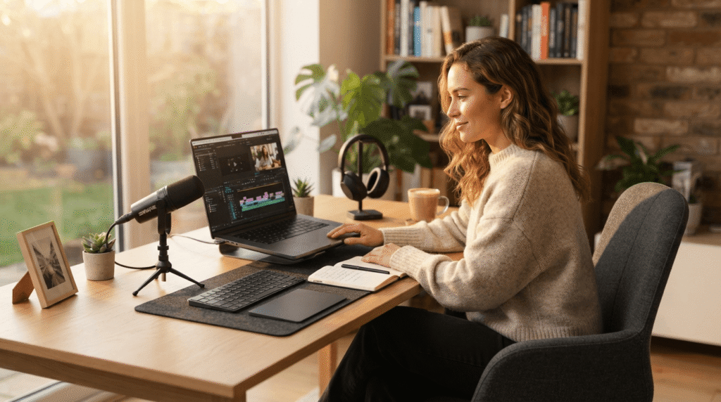 Content creator working efficiently after choosing the right AI search optimization tools