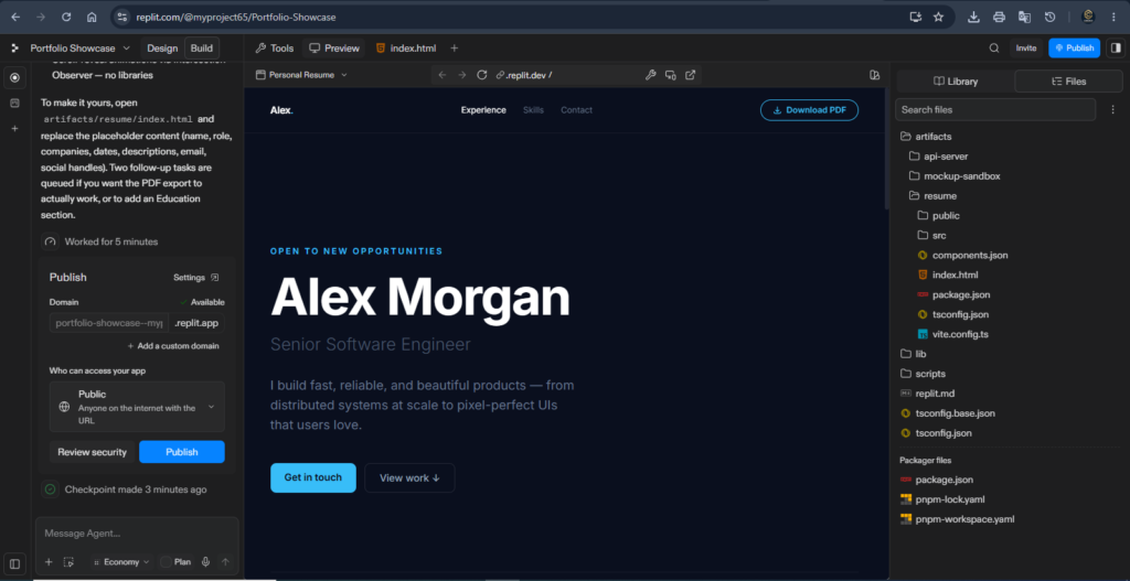 Editing HTML and Tailwind CSS code for a custom resume website