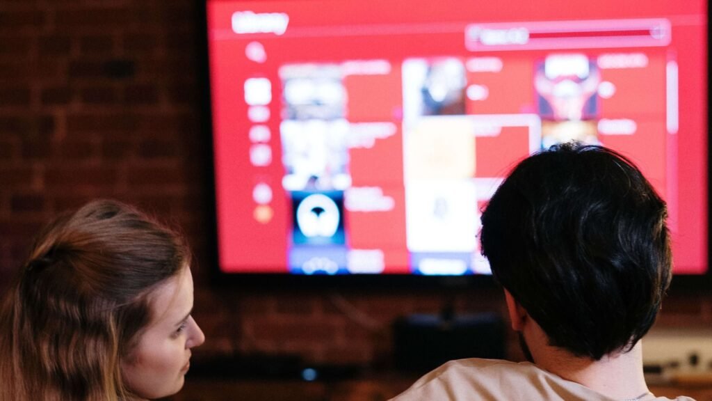 A living room smart TV showing clean streaming options like legal free live TV platforms.