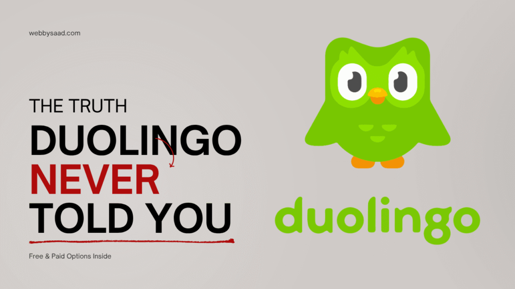Green Duolingo owl mascot next to text reading The Truth Duolingo Never Told You for best Duolingo alternatives guide