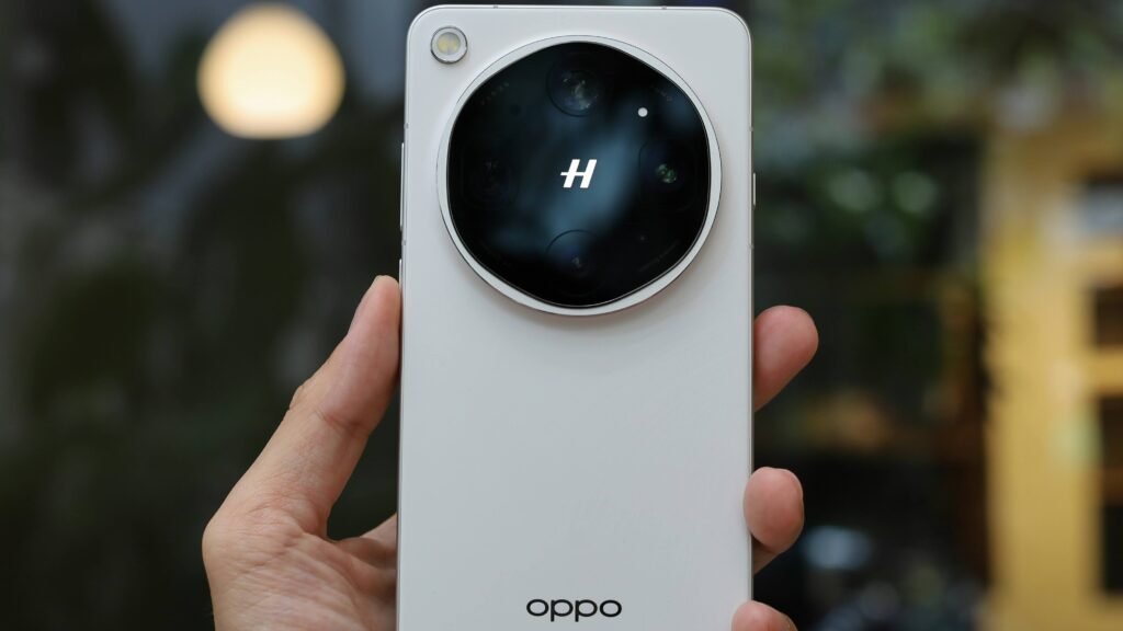 White Oppo Find Ultra held in hand featuring Hasselblad camera module for best phones for photography review