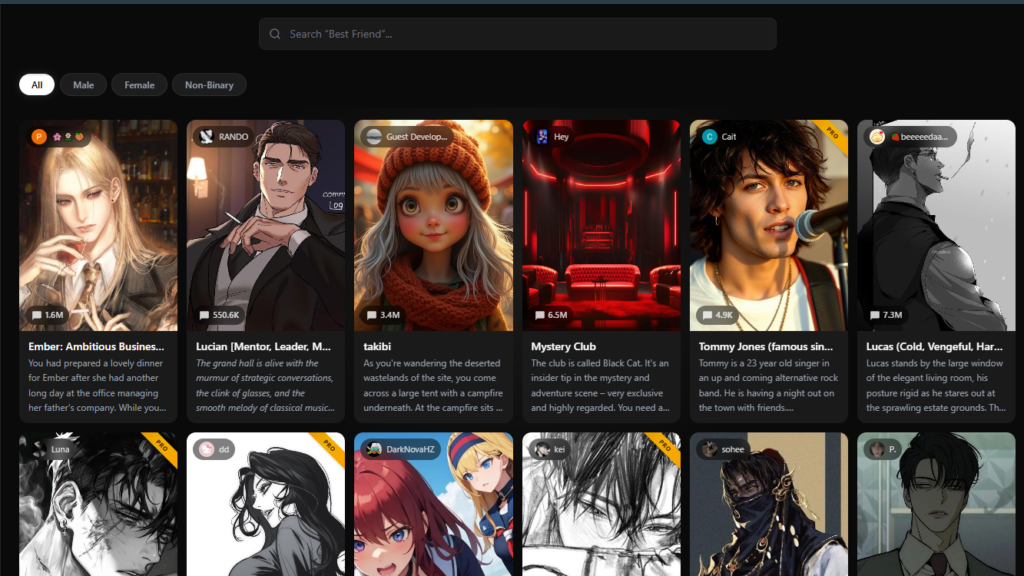 Chai AI character discovery feed displayed as a top mobile character ai alternative