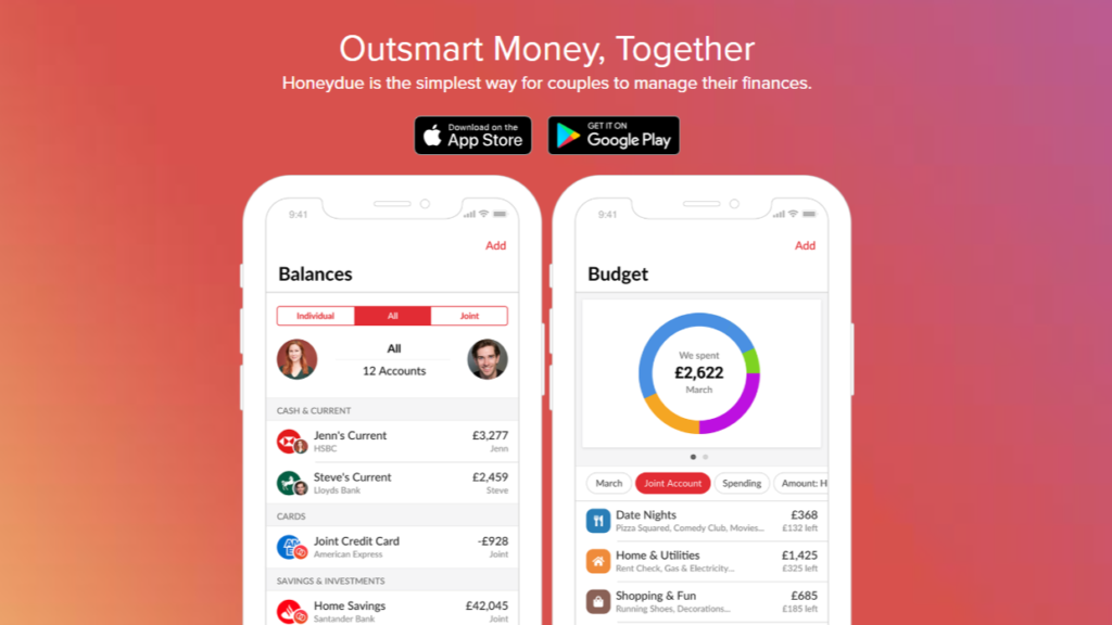 best budgeting apps for couples - Honeydue shared balance and budget dashboard