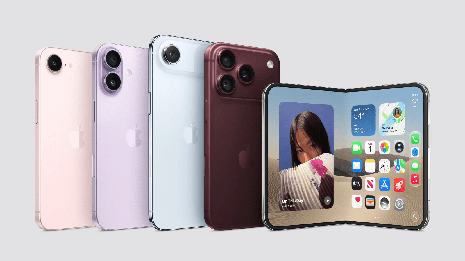 Apple iPhone 18 series lineup showing Pro models in various colors alongside the foldable iPhone Duo
