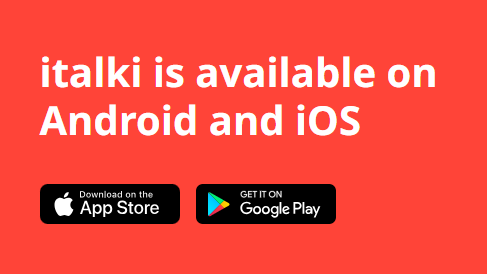 italki language learning app download banner available on Android and iOS app stores