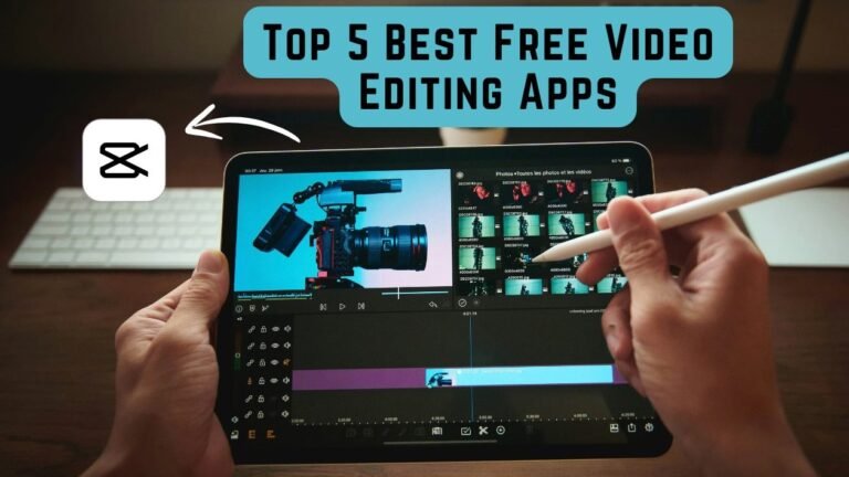 Best free video editing apps featured image showing a video being edited on a tablet with a stylus, next to the CapCut logo